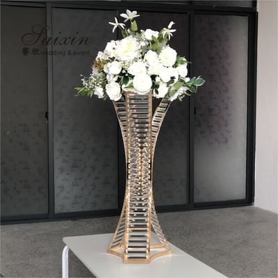 Crystal Gold Flower Vase Metal Stand For Living Room Wedding Table Decoration