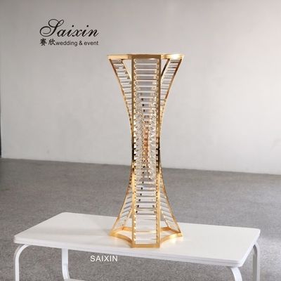 Crystal Gold Flower Vase Metal Stand For Living Room Wedding Table Decoration