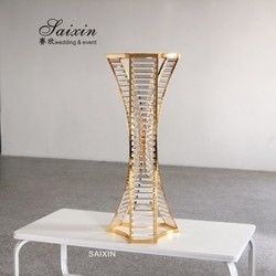 Crystal Gold Flower Vase Metal Stand For Living Room Wedding Table Decoration