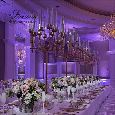 ZT-577  New 12 Arms Gold Metal Candle Holder For Wedding Centerpieces