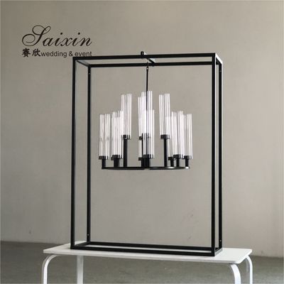 Saixin custom  black metal frame with hanging chandelier candle holder for wedding tables centerpiece