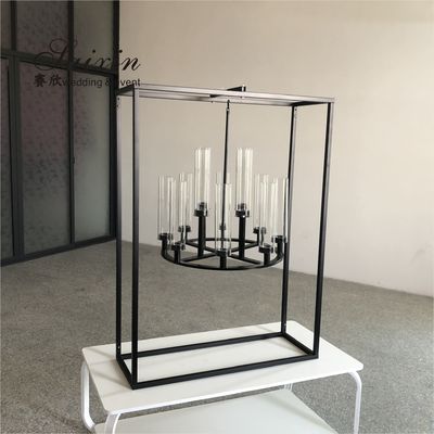 Saixin custom  black metal frame with hanging chandelier candle holder for wedding tables centerpiece