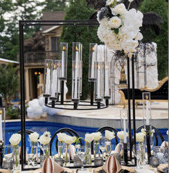 Saixin custom  black metal frame with hanging chandelier candle holder for wedding tables centerpiece