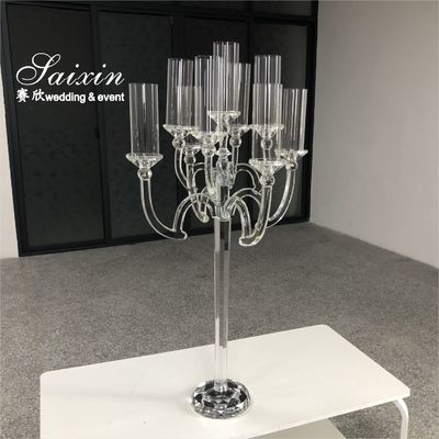 9 Arms 95cm Tall Crystal Glass Candelabras Acrylic Crystal Candle Holder Centerpieces