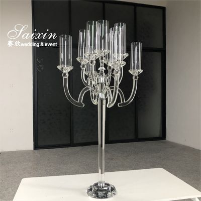 9 Arms 95cm Tall Crystal Glass Candelabras Acrylic Crystal Candle Holder Centerpieces