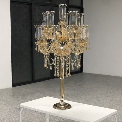 Lead Lamp Crystal Hurricane Candle Holders Amber Color Crystal Candelabra For Big Event 135CM