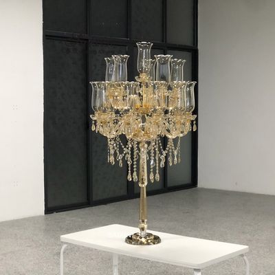 Lead Lamp Crystal Hurricane Candle Holders Amber Color Crystal Candelabra For Big Event 135CM