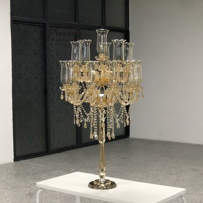 Lead Lamp Crystal Hurricane Candle Holders Amber Color Crystal Candelabra For Big Event 135CM