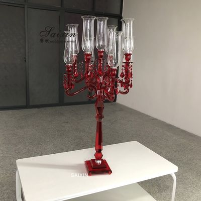 9 Arms 130cm Red Blue Hurricane Crystal Glass Candelabra Clear Wedding Table Centerpieces