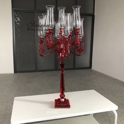 9 Arms 130cm Red Blue Hurricane Crystal Glass Candelabra Clear Wedding Table Centerpieces