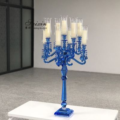 9 Arms 130cm Red Blue Hurricane Crystal Glass Candelabra Clear Wedding Table Centerpieces