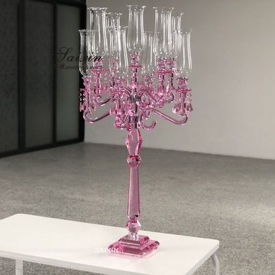 9 Arms 130cm Red Blue Hurricane Crystal Glass Candelabra Clear Wedding Table Centerpieces