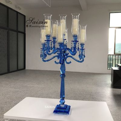 ZT-101B 9 arms blue colors crystal glass candelabra wedding table decoration