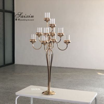 Circle Metal And Crystal Candelabra 10 Arms 3 Arm Gold Wedding Centerpieces