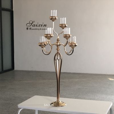 Circle Metal And Crystal Candelabra 10 Arms 3 Arm Gold Wedding Centerpieces