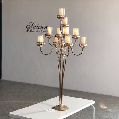 Circle Metal And Crystal Candelabra 10 Arms 3 Arm Gold Wedding Centerpieces