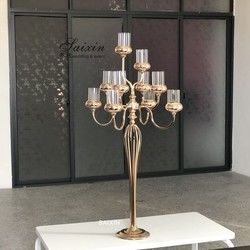 Circle Metal And Crystal Candelabra 10 Arms 3 Arm Gold Wedding Centerpieces