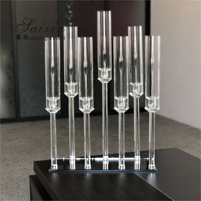 7 Arms Crystal Taper Candle Holders Event Table Decorations With Glass Tubes 50cmx70cm