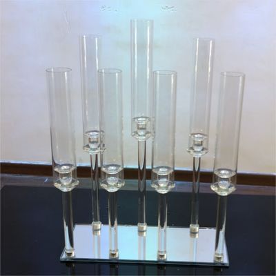 7 Arms Crystal Taper Candle Holders Event Table Decorations With Glass Tubes 50cmx70cm