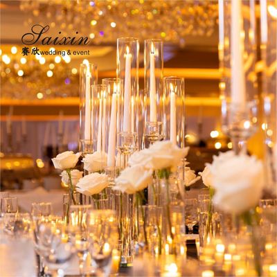 7 Arms Crystal Taper Candle Holders Event Table Decorations With Glass Tubes 50cmx70cm