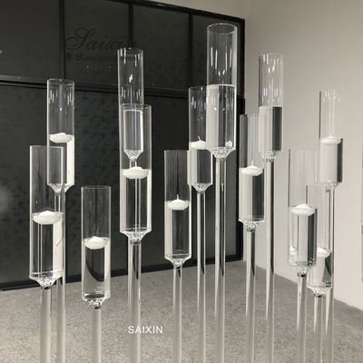Taper Crystal Glass Candlestick Holders Set Of 2 15 Branches Hurricane For Water Floating