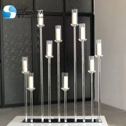 Taper Crystal Glass Candlestick Holders Set Of 2 15 Branches Hurricane For Water Floating