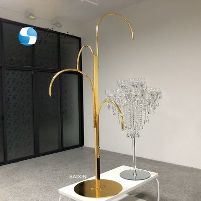 ZT-560 Saixin new wedding design table centerpieces 4 hooks gold metal support for hanging crystal chandelier