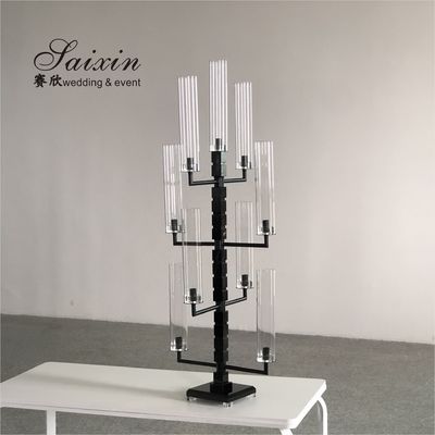 Elegant Trendy 9 Arm Crystal Candelabra for Interior Decor custom tall tube black  Silver