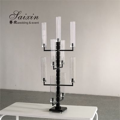 Elegant Trendy 9 Arm Crystal Candelabra for Interior Decor custom tall tube black  Silver