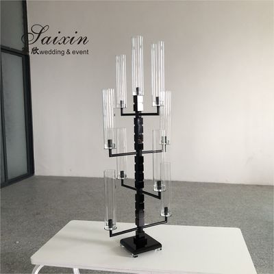 Elegant Trendy 9 Arm Crystal Candelabra for Interior Decor custom tall tube black  Silver