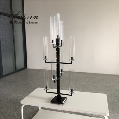 Elegant Trendy 9 Arm Crystal Candelabra for Interior Decor custom tall tube black  Silver
