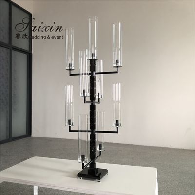 Elegant Trendy 9 Arm Crystal Candelabra for Interior Decor custom tall tube black  Silver