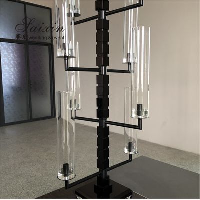 Elegant Trendy 9 Arm Crystal Candelabra for Interior Decor custom tall tube black  Silver