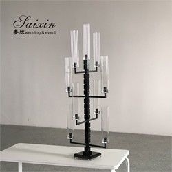 Elegant Trendy 9 Arm Crystal Candelabra for Interior Decor custom tall tube black  Silver
