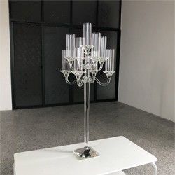 9 Branch Crystal Glass Candelabra Square Base Contemporary Crystal Candle Holders