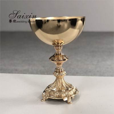 Floral Trophy Shape Gold Trumpet Vase Metal Flower Stand Pot Round Wedding Decoration