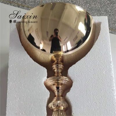 Floral Trophy Shape Gold Trumpet Vase Metal Flower Stand Pot Round Wedding Decoration