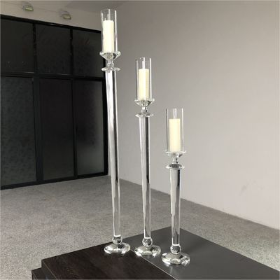 Small Crystal Glass Candle Holder Luxury Event Table Decoration Long Pole 115CM