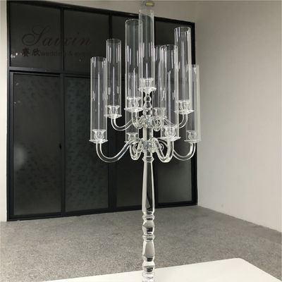 Cylinder Crystal Candle Holder Wedding Centerpieces 9 Arms Glass