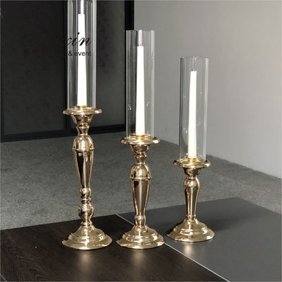 3 Pieces Wedding Centerpiece Metal Candle Holder Set Candelabra Gold Color 56CM