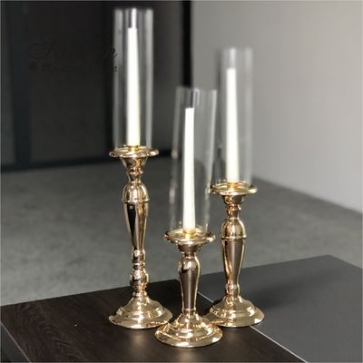 3 Pieces Wedding Centerpiece Metal Candle Holder Set Candelabra Gold Color 56CM