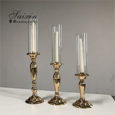 3 Pieces Wedding Centerpiece Metal Candle Holder Set Candelabra Gold Color 56CM