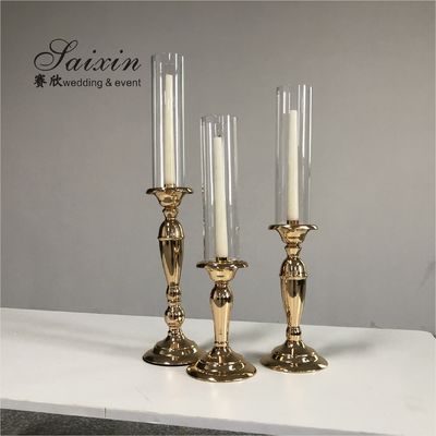3 Pieces Wedding Centerpiece Metal Candle Holder Set Candelabra Gold Color 56CM