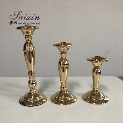 3 Pieces Wedding Centerpiece Metal Candle Holder Set Candelabra Gold Color 56CM