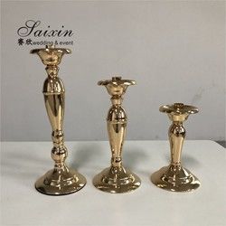 3 Pieces Wedding Centerpiece Metal Candle Holder Set Candelabra Gold Color 56CM