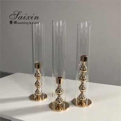 Gold Candlestick Holders Wedding Deco Centerpiece Metal Gourd 25CM 20CM