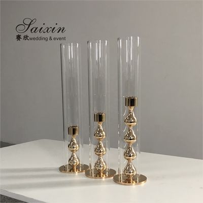 Gold Candlestick Holders Wedding Deco Centerpiece Metal Gourd 25CM 20CM