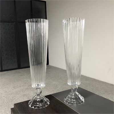 30 Inch Tall Small Glass Vase Decoration Wedding New Striped Cone Clear