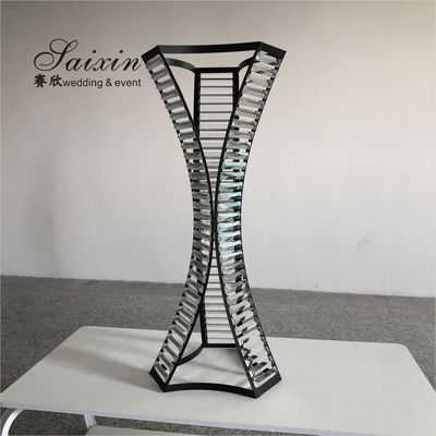 ZT-538B  Latest triangle design black flower stand with crystal Prisms for wedding centerpieces