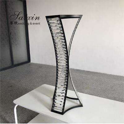 ZT-538B  Latest triangle design black flower stand with crystal Prisms for wedding centerpieces